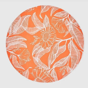 Summer & Rose Outdoor Round Beach Towel Orange Tropical Floral